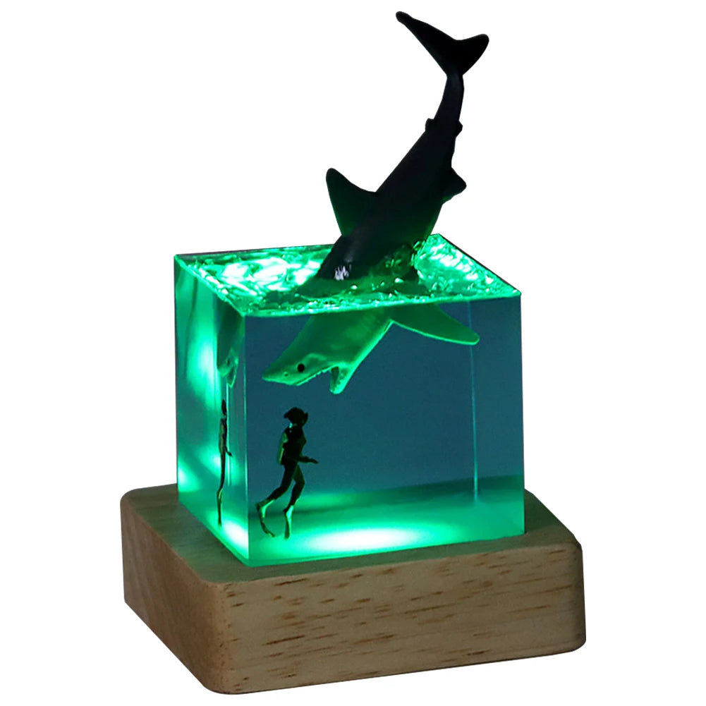 Shark Diver Epoxy Resin LED Decoration Lamp