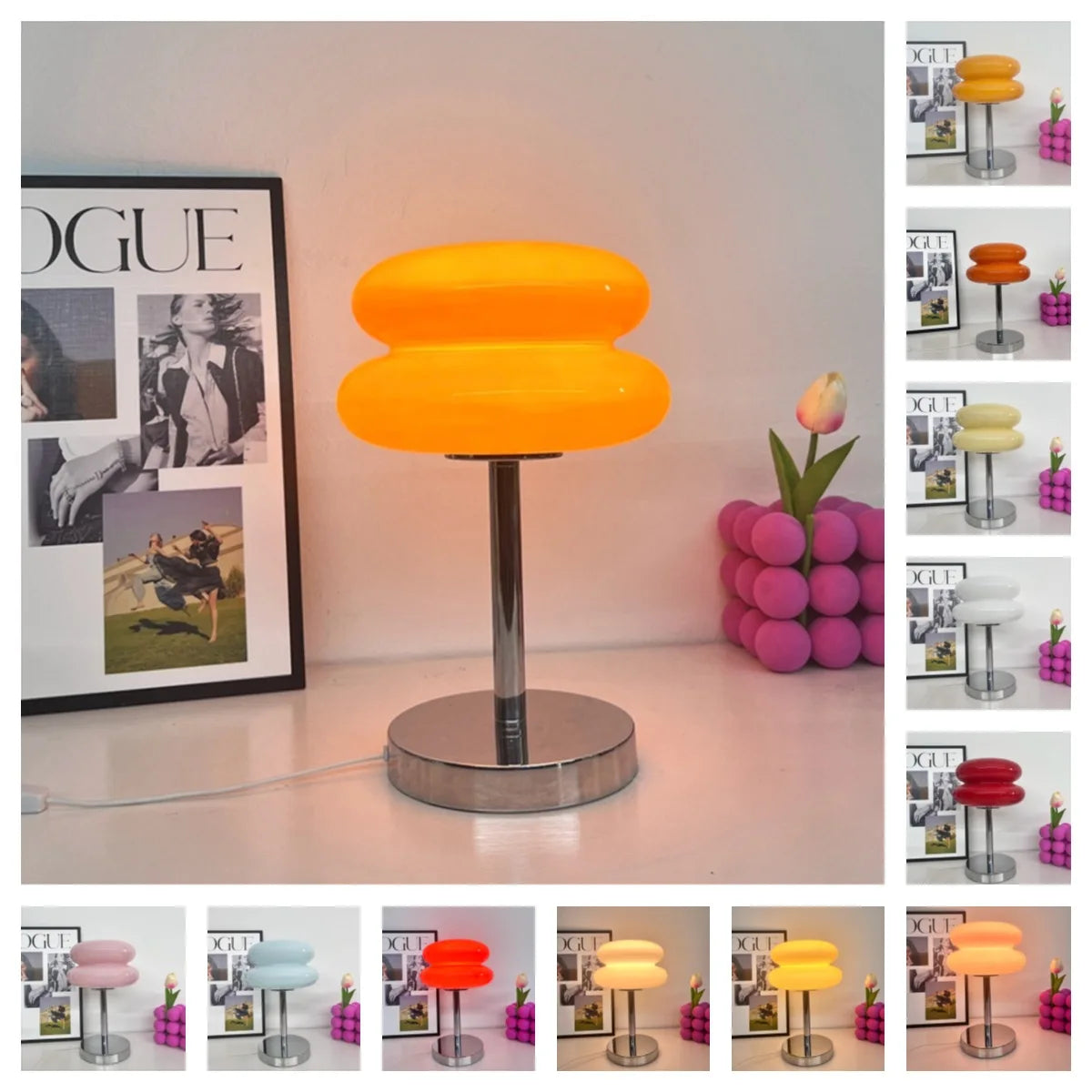 Glass table lamp with trichromatic dimming
