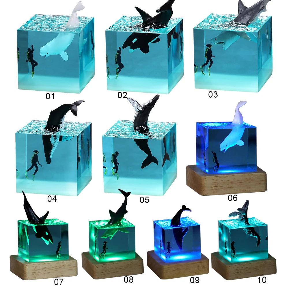 Shark Diver Epoxy Resin LED Decoration Lamp