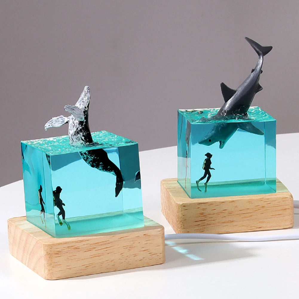 Shark Diver Epoxy Resin LED Decoration Lamp
