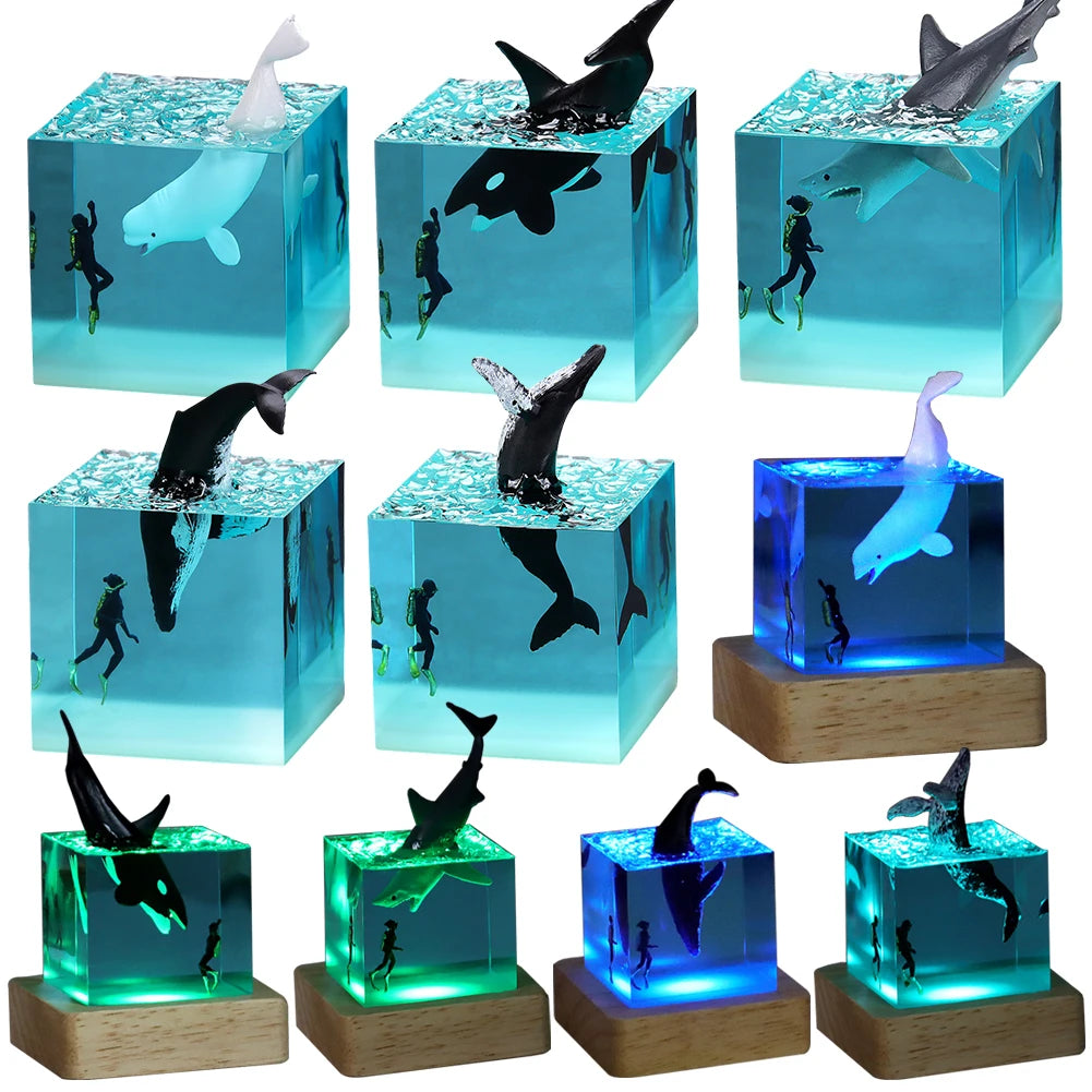 Shark Diver Epoxy Resin LED Decoration Lamp