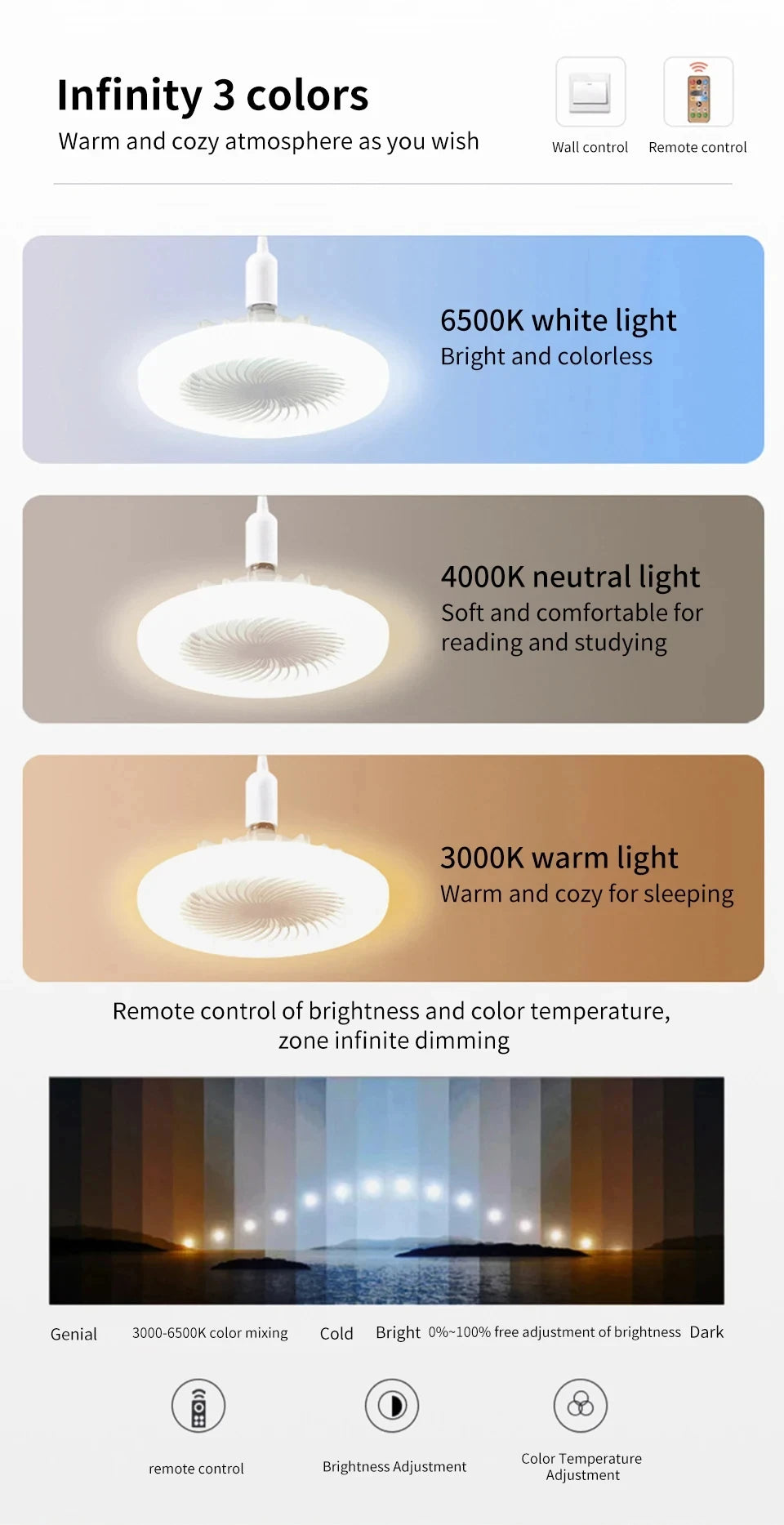 Modern 2 in1- 30W LED Fan Light with Remote‑Control.