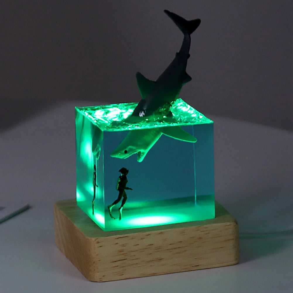 Shark Diver Epoxy Resin LED Decoration Lamp