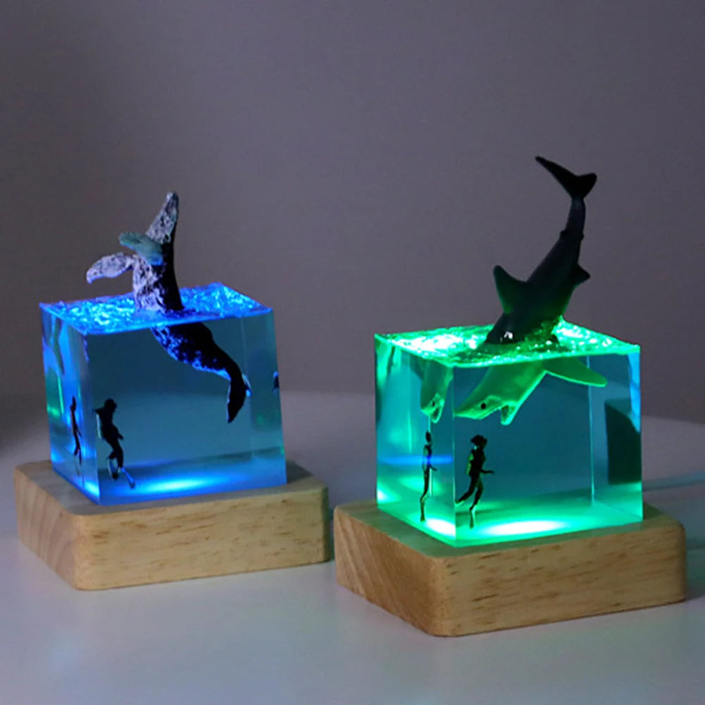Shark Diver Epoxy Resin LED Decoration Lamp