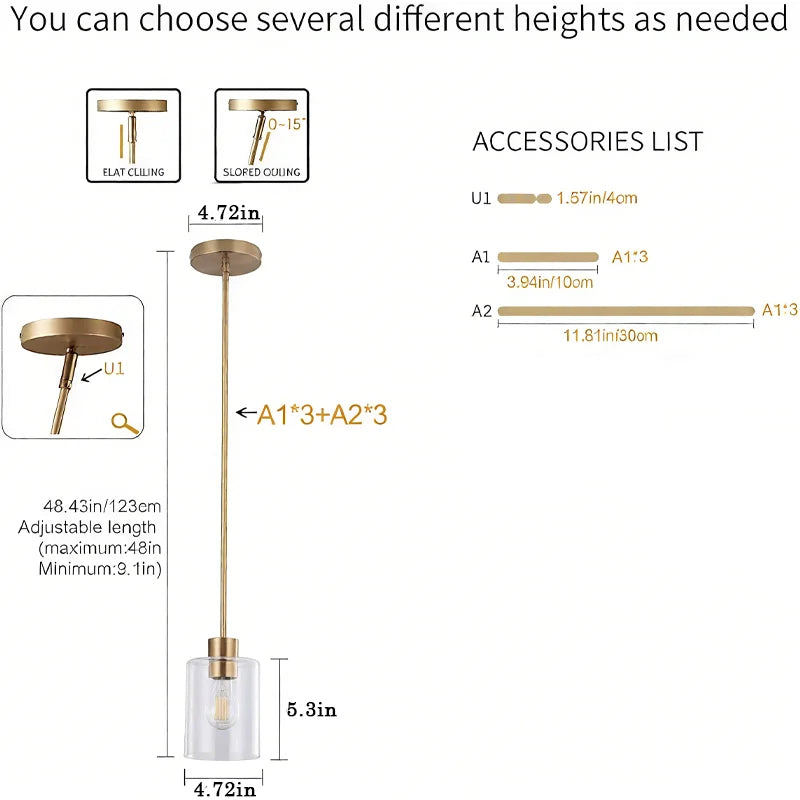 Modern Clear Glass Adjustable Pendant Lamp