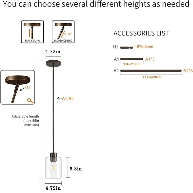 Modern Clear Glass Adjustable Pendant Lamp