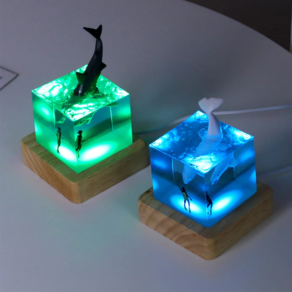Shark Diver Epoxy Resin LED Decoration Lamp