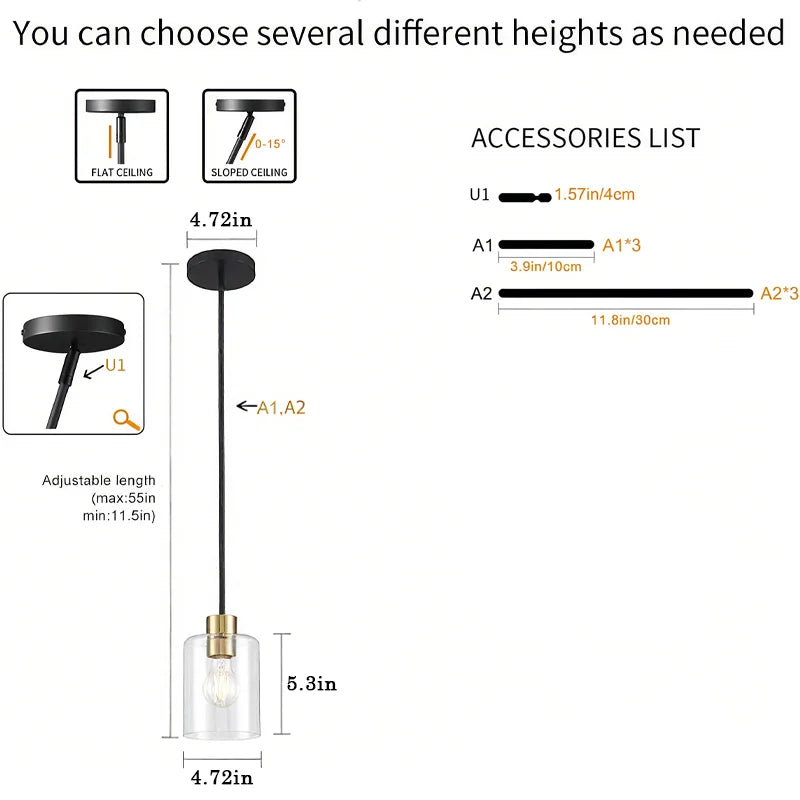 Modern Clear Glass Adjustable Pendant Lamp