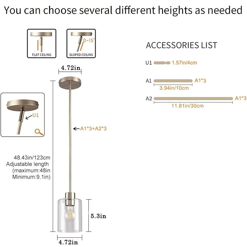 Modern Clear Glass Adjustable Pendant Lamp