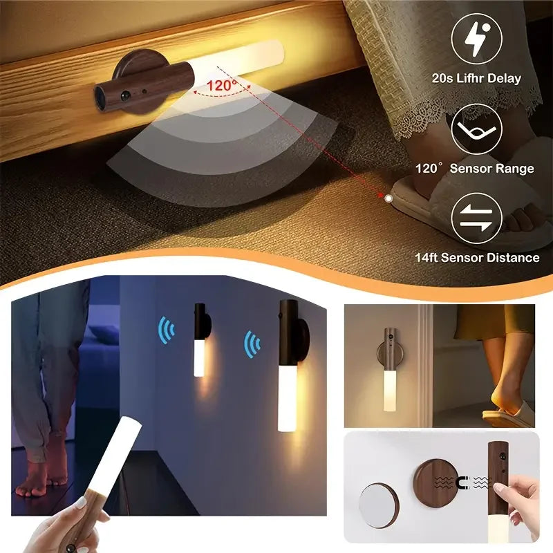 Portable rechargeable magnetic wall lamp with motion sensor