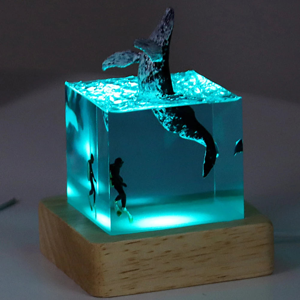 Shark Diver Epoxy Resin LED Decoration Lamp