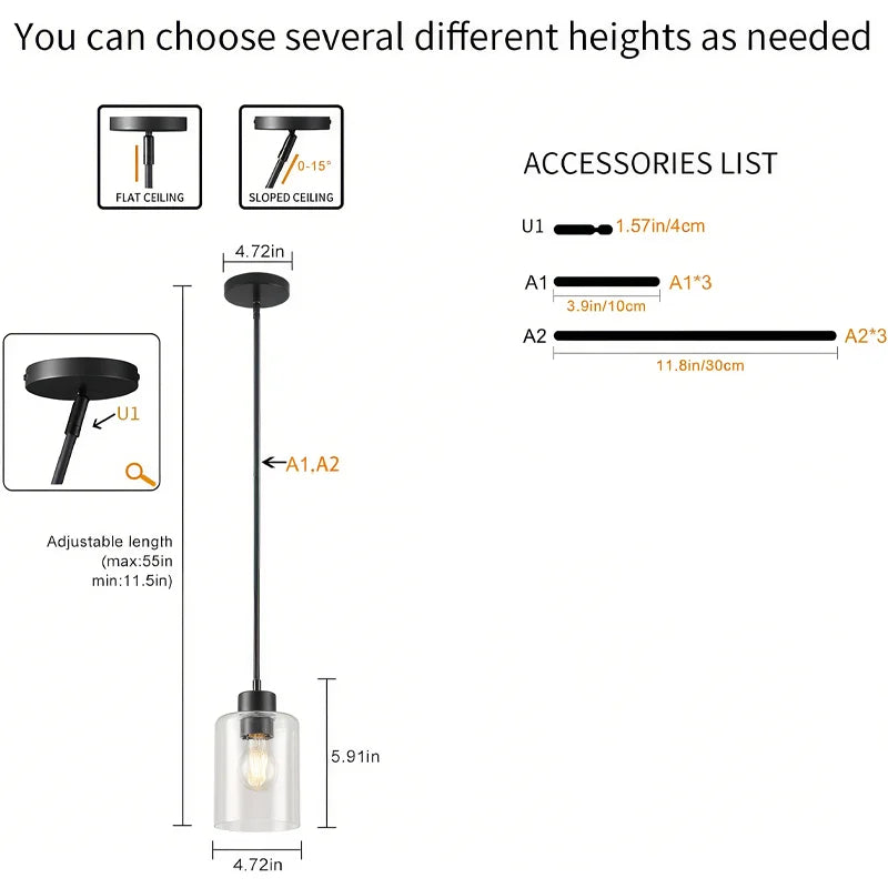 Modern Clear Glass Adjustable Pendant Lamp